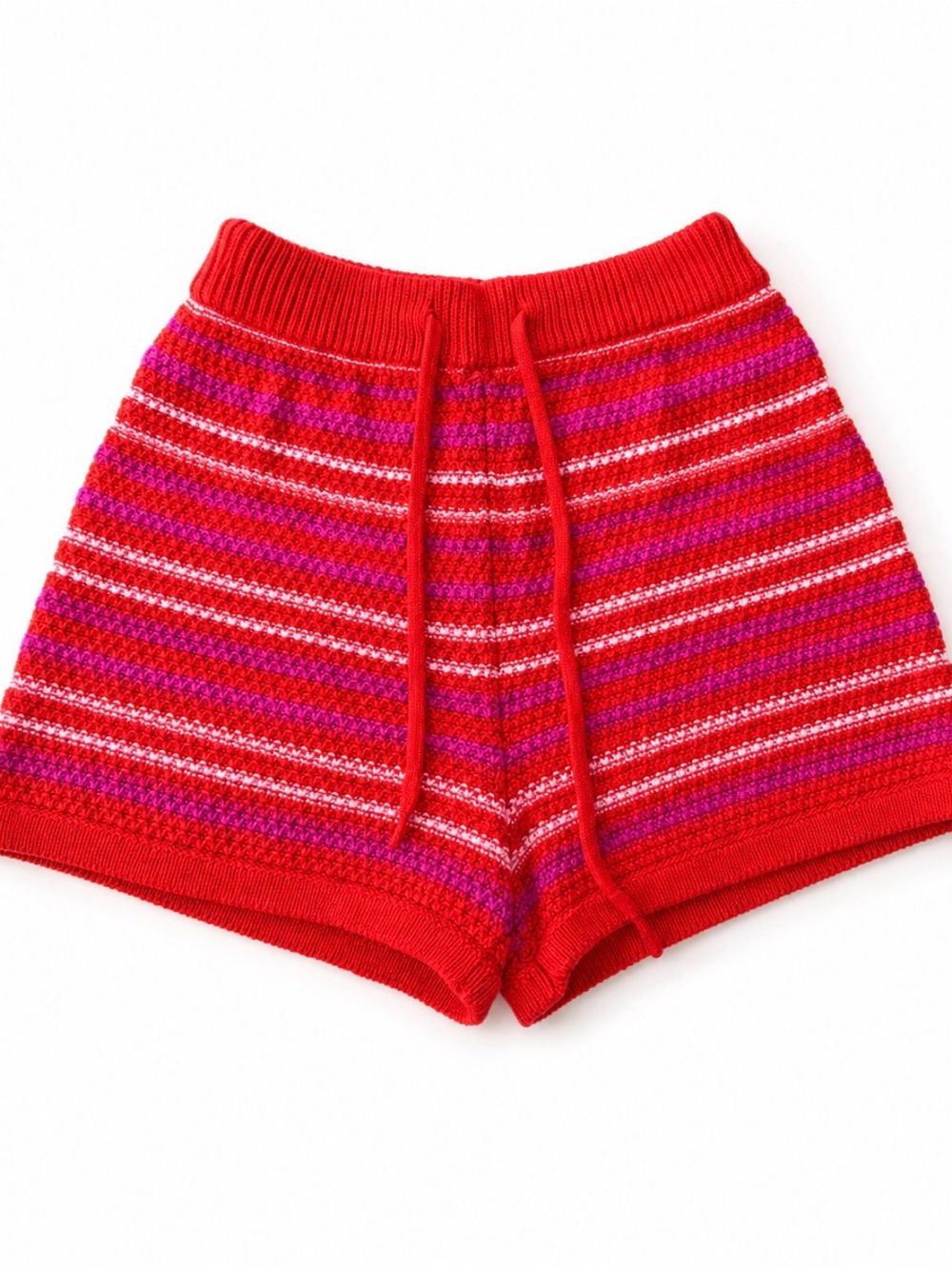 Women's High-Waist Striped Knit Shorts - Red/Pink